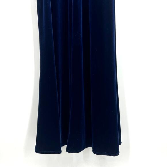Y2K 90s Bruno Duluc Dark Blue Sleeveless Velvet Stretchy Maxi Dress Prom S Small - Picture 7 of 14